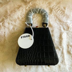 BNWT - STAUD - Kenny Croc-Embossed Leather Top Handle Bag, Black Faux